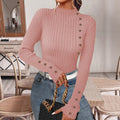 Ribbed Mock Neck Top With Button Trim - Pink