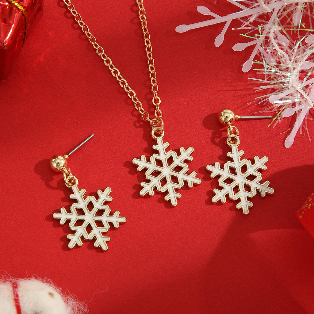 Snowflake Pendant Necklace and Earrings Set - Gold