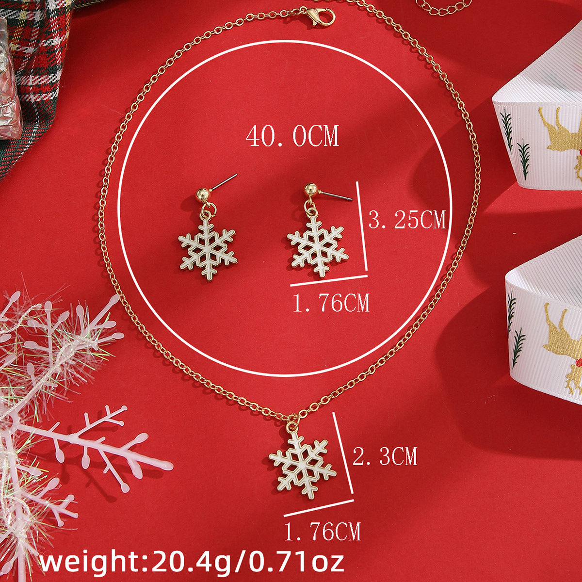 Snowflake Pendant Necklace and Earrings Set - Gold - 2