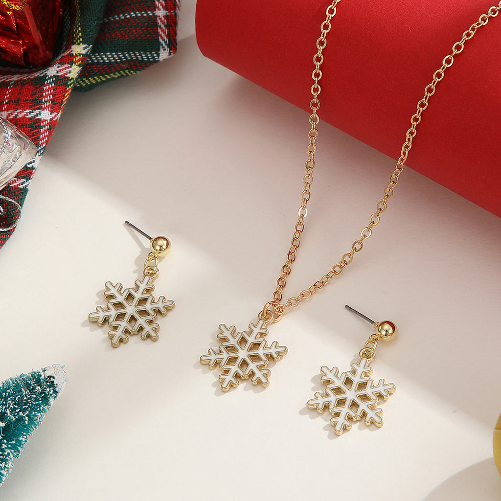 Snowflake Pendant Necklace and Earrings Set - Gold - 4