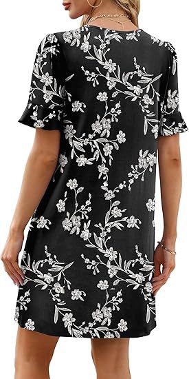 Ruffle Cuff V Neck Pocket Shift Dress