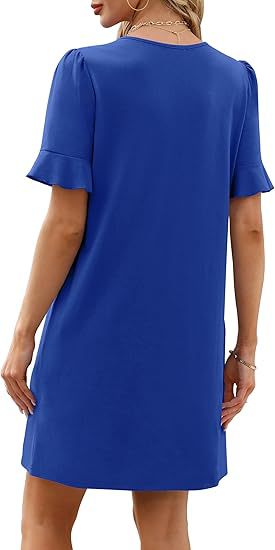 Ruffle Cuff V Neck Pocket Shift Dress - view 10