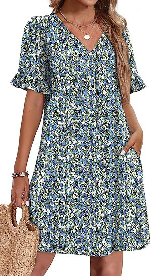 Ruffle Cuff V Neck Pocket Shift Dress - view 11