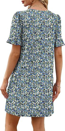 Ruffle Cuff V Neck Pocket Shift Dress - view 12