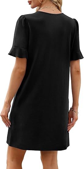Ruffle Cuff V Neck Pocket Shift Dress - view 2