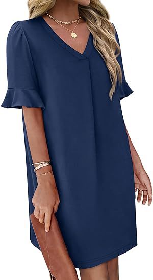 Ruffle Cuff V Neck Pocket Shift Dress - view 3