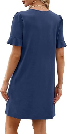 Ruffle Cuff V Neck Pocket Shift Dress - view 4