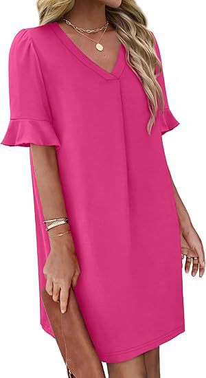 Ruffle Cuff V Neck Pocket Shift Dress - view 5