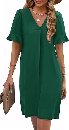 Ruffle Cuff V Neck Pocket Shift Dress - view 7