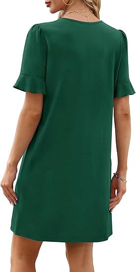 Ruffle Cuff V Neck Pocket Shift Dress - view 8
