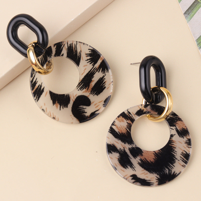 Leopard Print Acrylic Statement Hoop Earrings - Color_02
