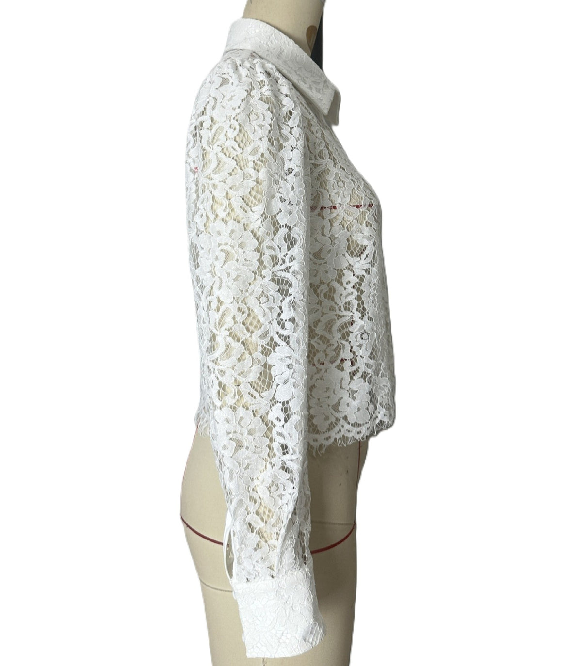 Sheer Floral Lace Button Down Shirt - White - 1