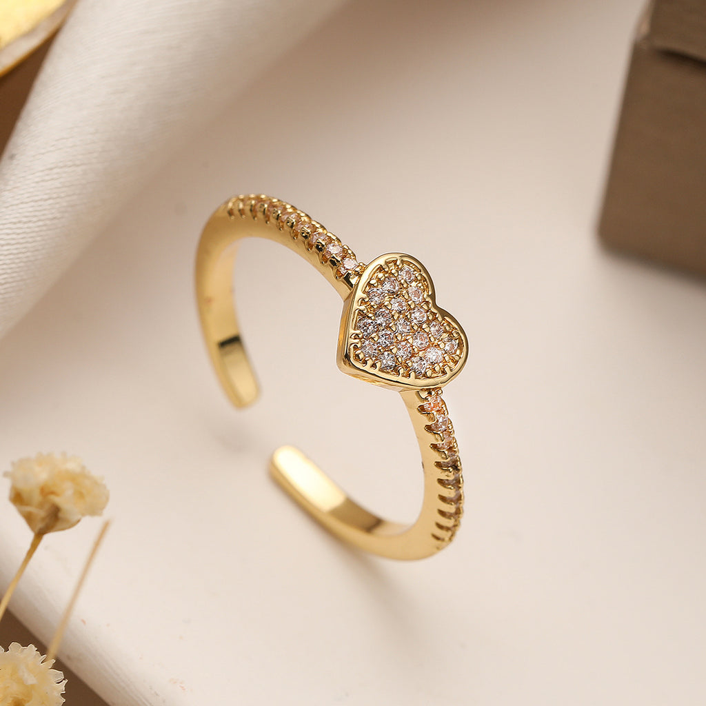 Pave Heart Adjustable Open Ring - Color_1