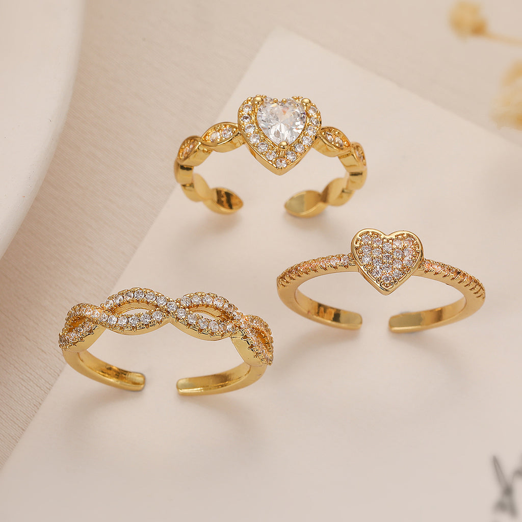 Pave Heart Adjustable Open Ring