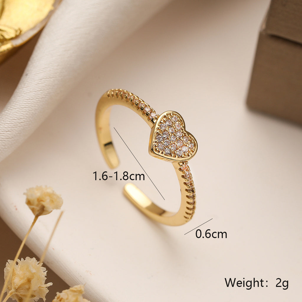 Pave Heart Adjustable Open Ring - view 1