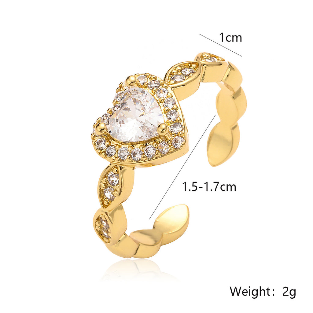 Pave Heart Adjustable Open Ring - view 2