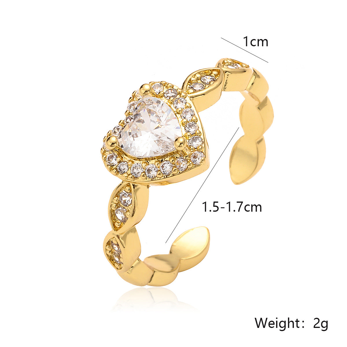 Pave Heart Adjustable Open Ring - view 2