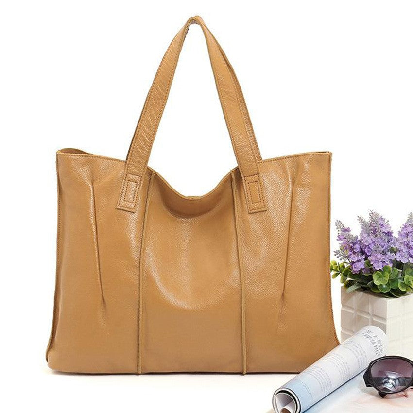Soft Genuine Leather Pleated Tote Bag