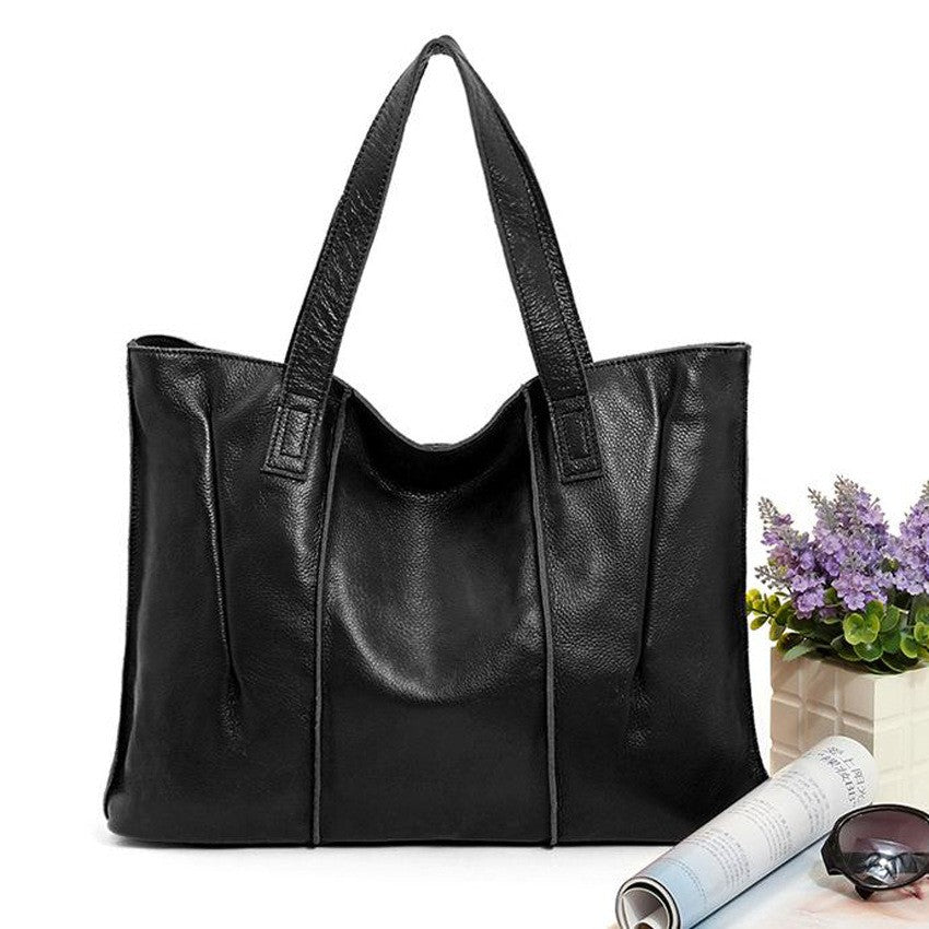 Soft Genuine Leather Pleated Tote Bag