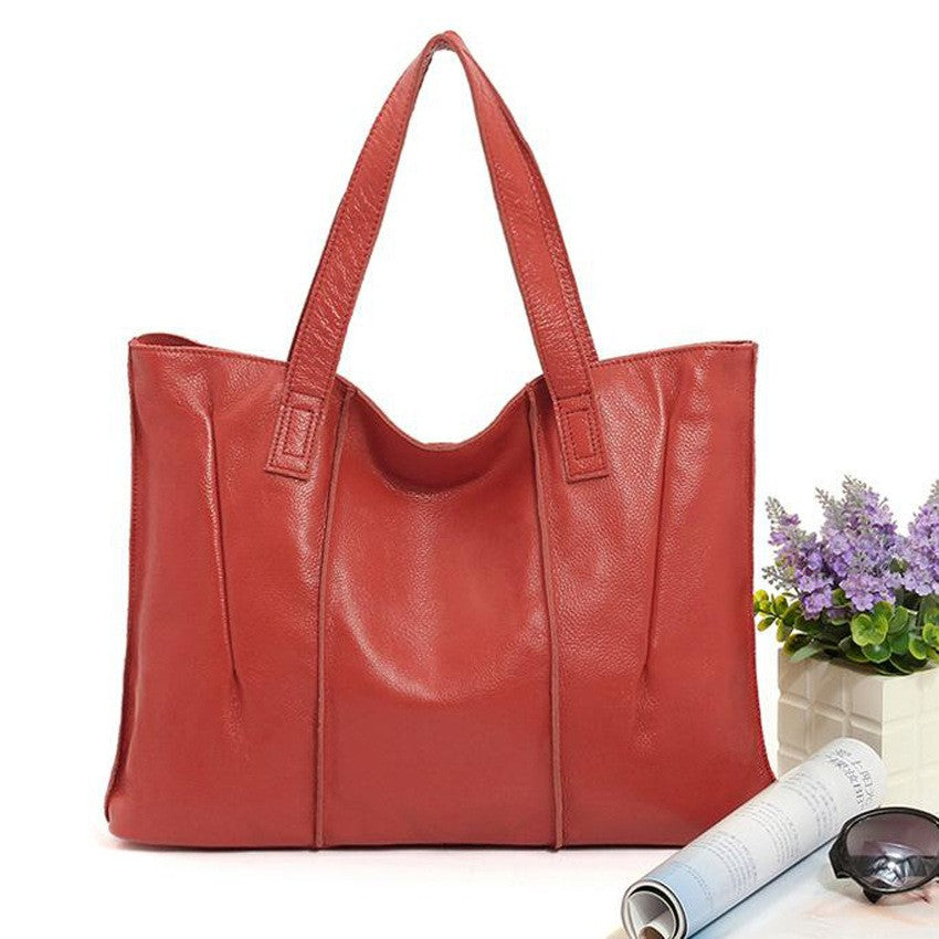 Soft Genuine Leather Pleated Tote Bag