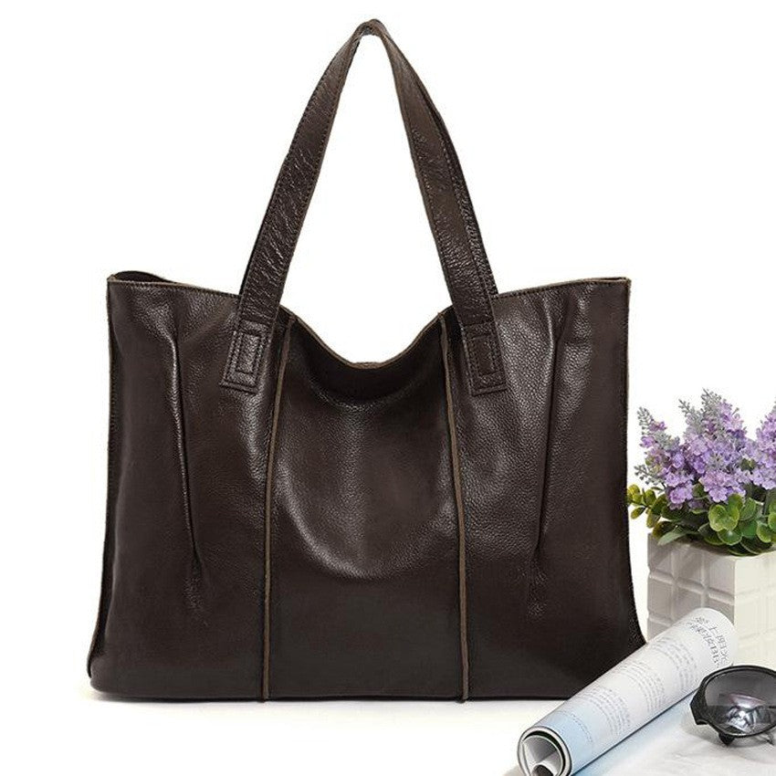 Soft Genuine Leather Pleated Tote Bag