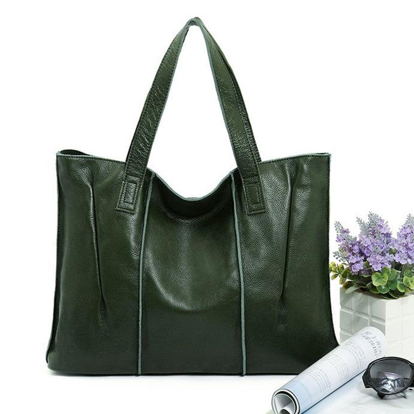 Soft Genuine Leather Pleated Tote Bag