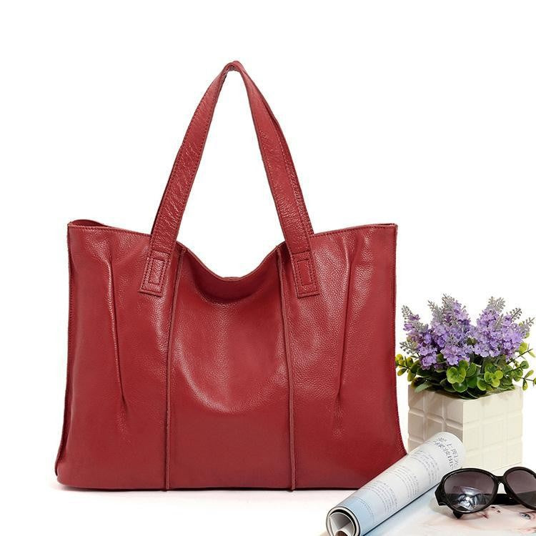 Soft Genuine Leather Pleated Tote Bag