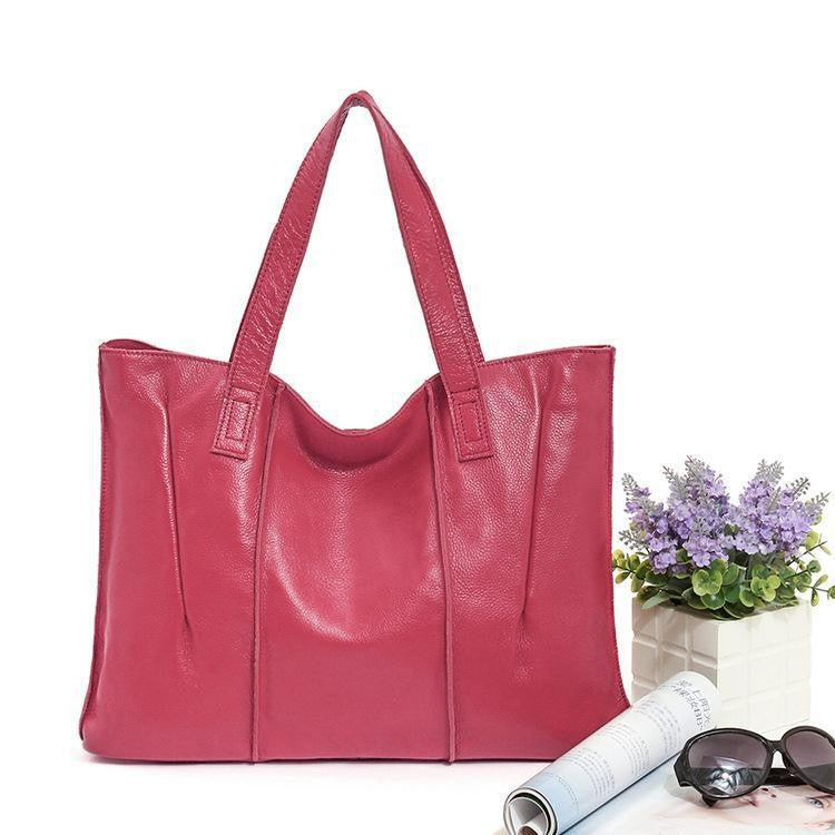 Soft Genuine Leather Pleated Tote Bag