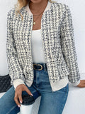 Tweed Zip Front Ribbed Bomber Jacket - White