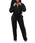 Piped Half Zip Straight Leg Athletic Tracksuit - Black