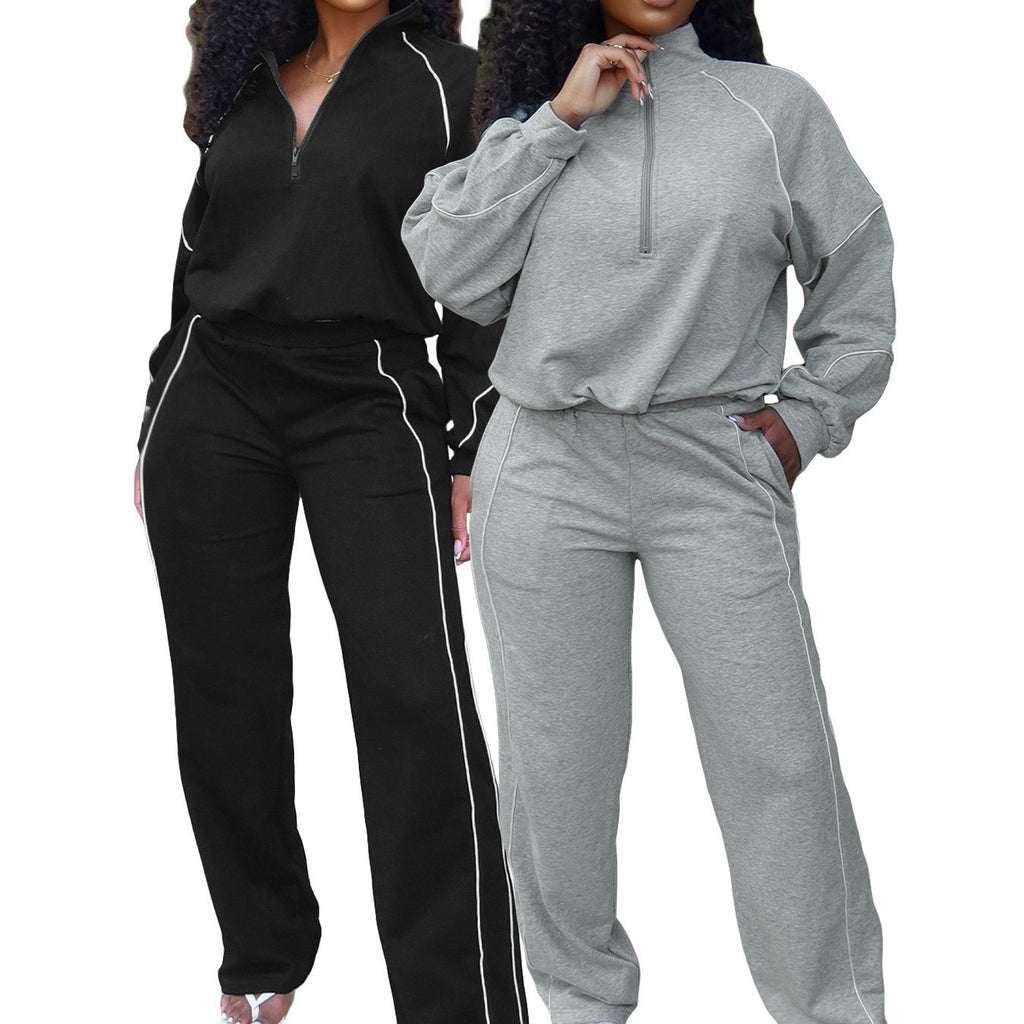 Piped Half Zip Straight Leg Athletic Tracksuit