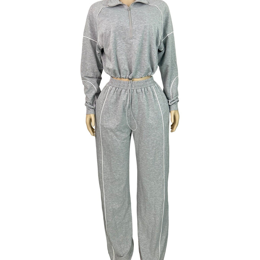 Piped Half Zip Straight Leg Athletic Tracksuit