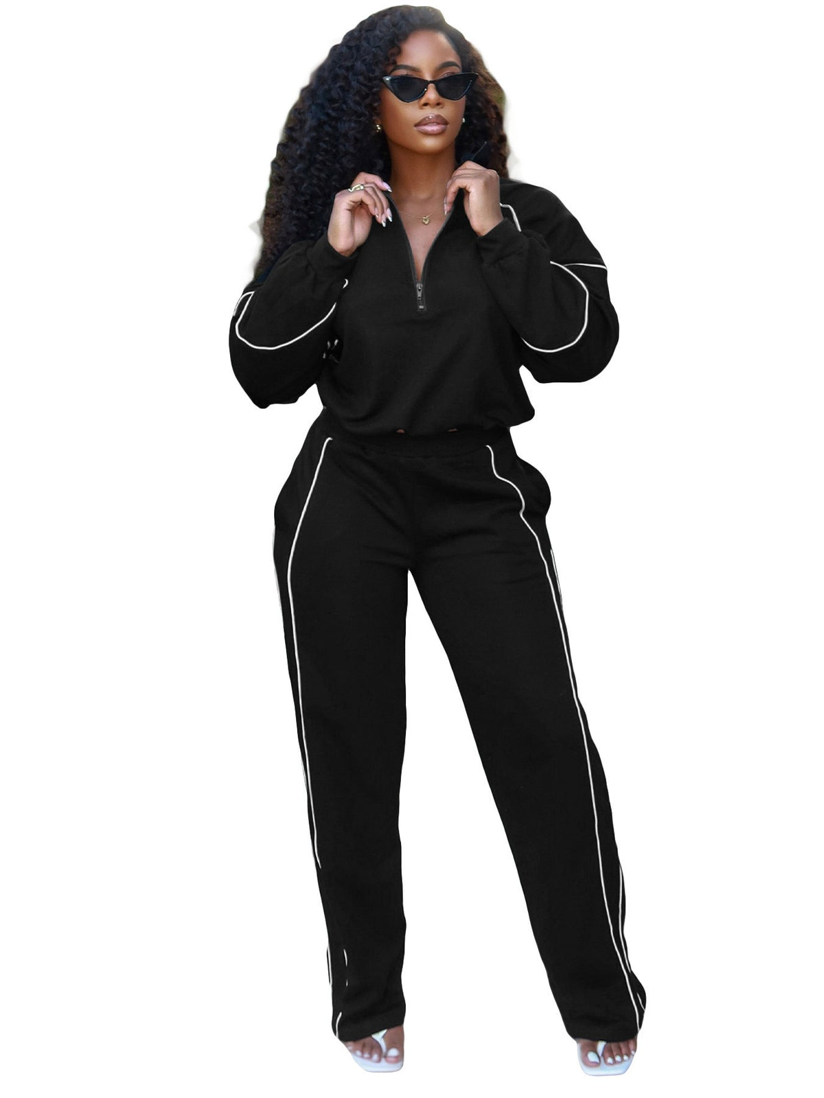 Piped Half Zip Straight Leg Athletic Tracksuit