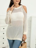 Cold Shoulder Open Knit Cover Up - Apricot