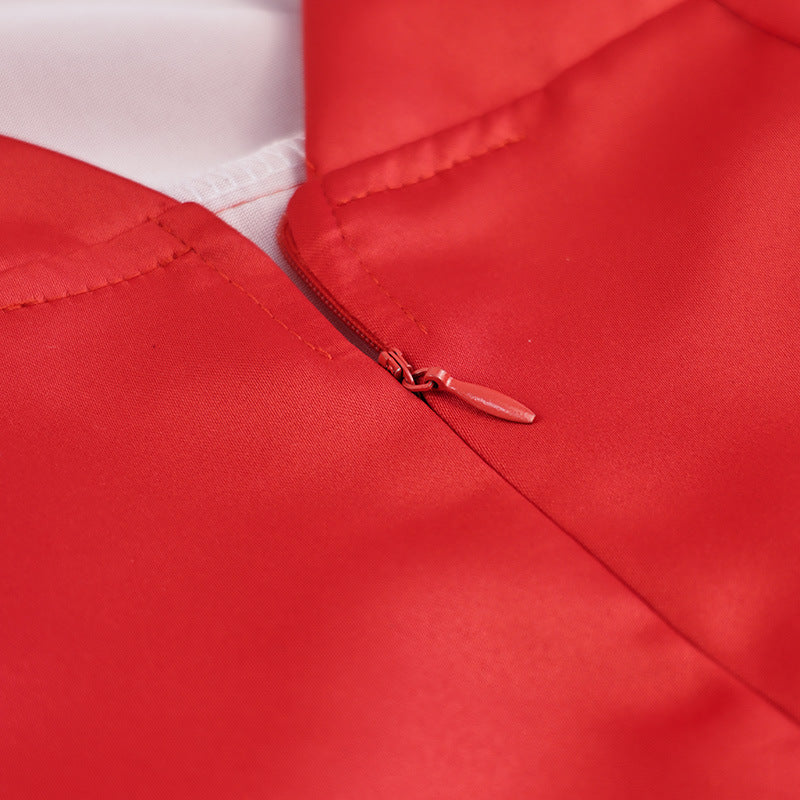 Satin Puff Sleeve Backless Bow Mini Dress - Red - 4