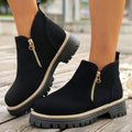 Side Zip Lug Sole Ankle Boots - Black