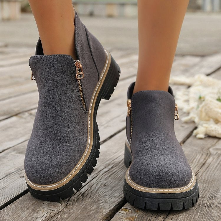 Side Zip Lug Sole Ankle Boots - Dark Gray