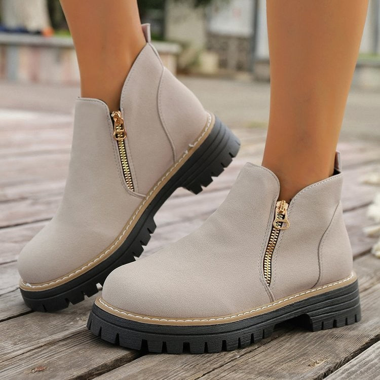Side Zip Lug Sole Ankle Boots