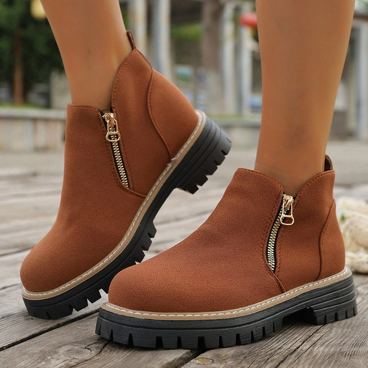 Side Zip Lug Sole Ankle Boots