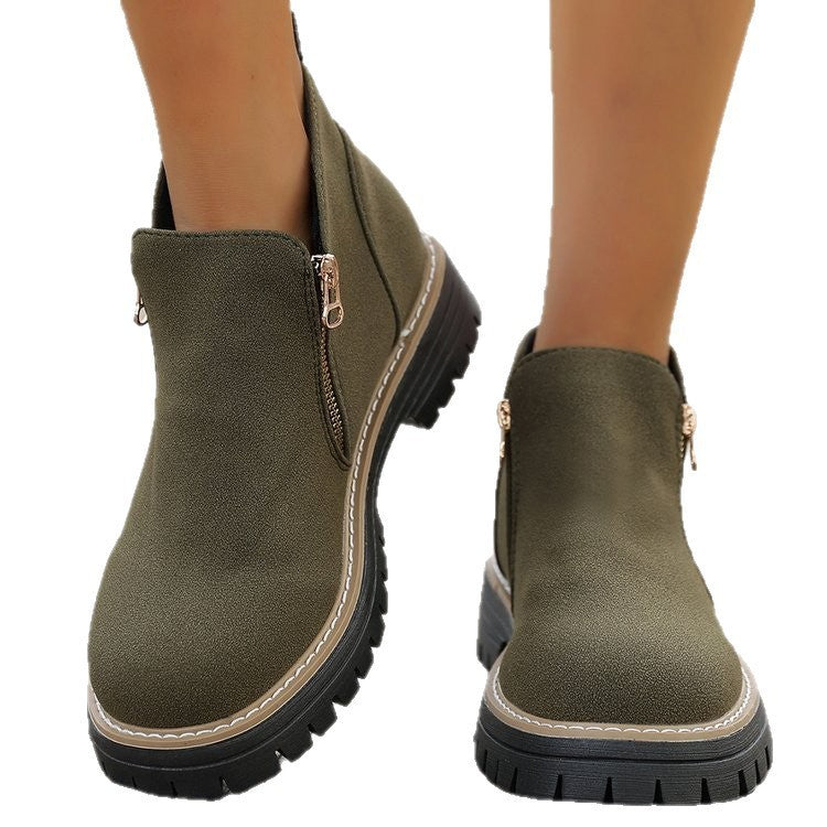 Side Zip Lug Sole Ankle Boots