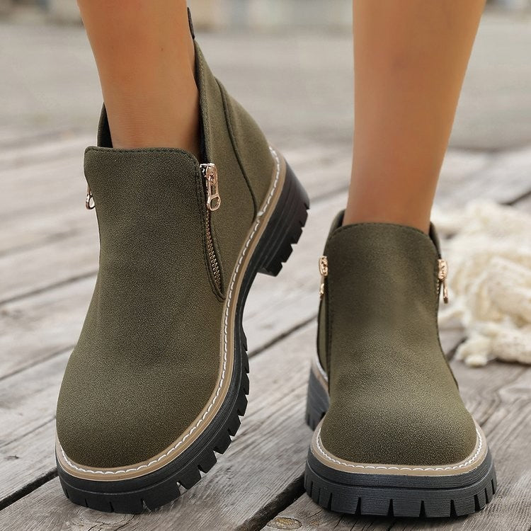 Side Zip Lug Sole Ankle Boots