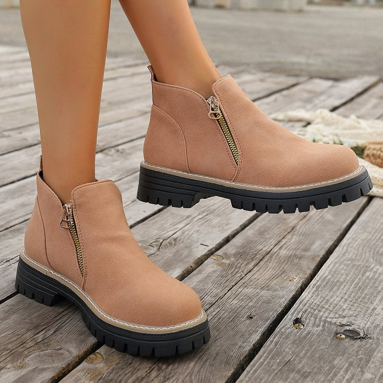Side Zip Lug Sole Ankle Boots