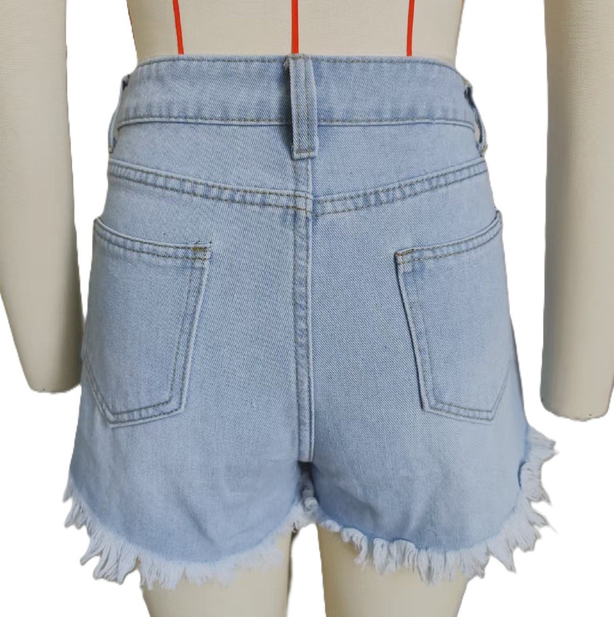 High Rise Ripped Raw Hem Denim Shorts - Blue - 2