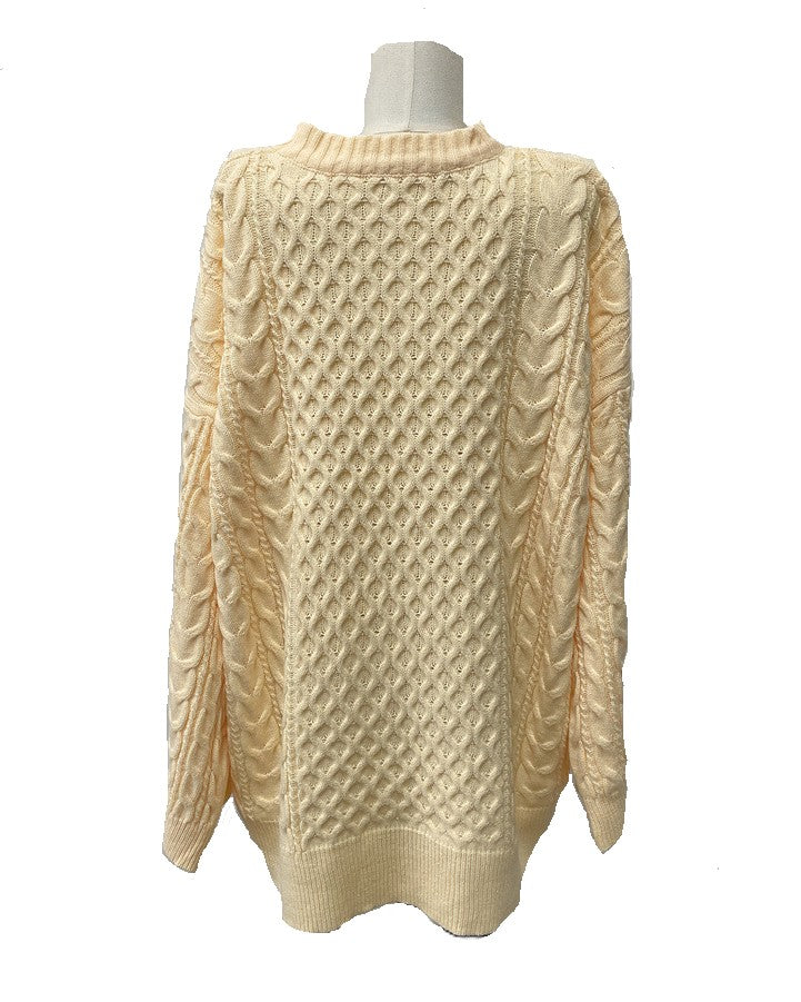 Oversized Cable Knit Sweater Side Splits - Beige - 3