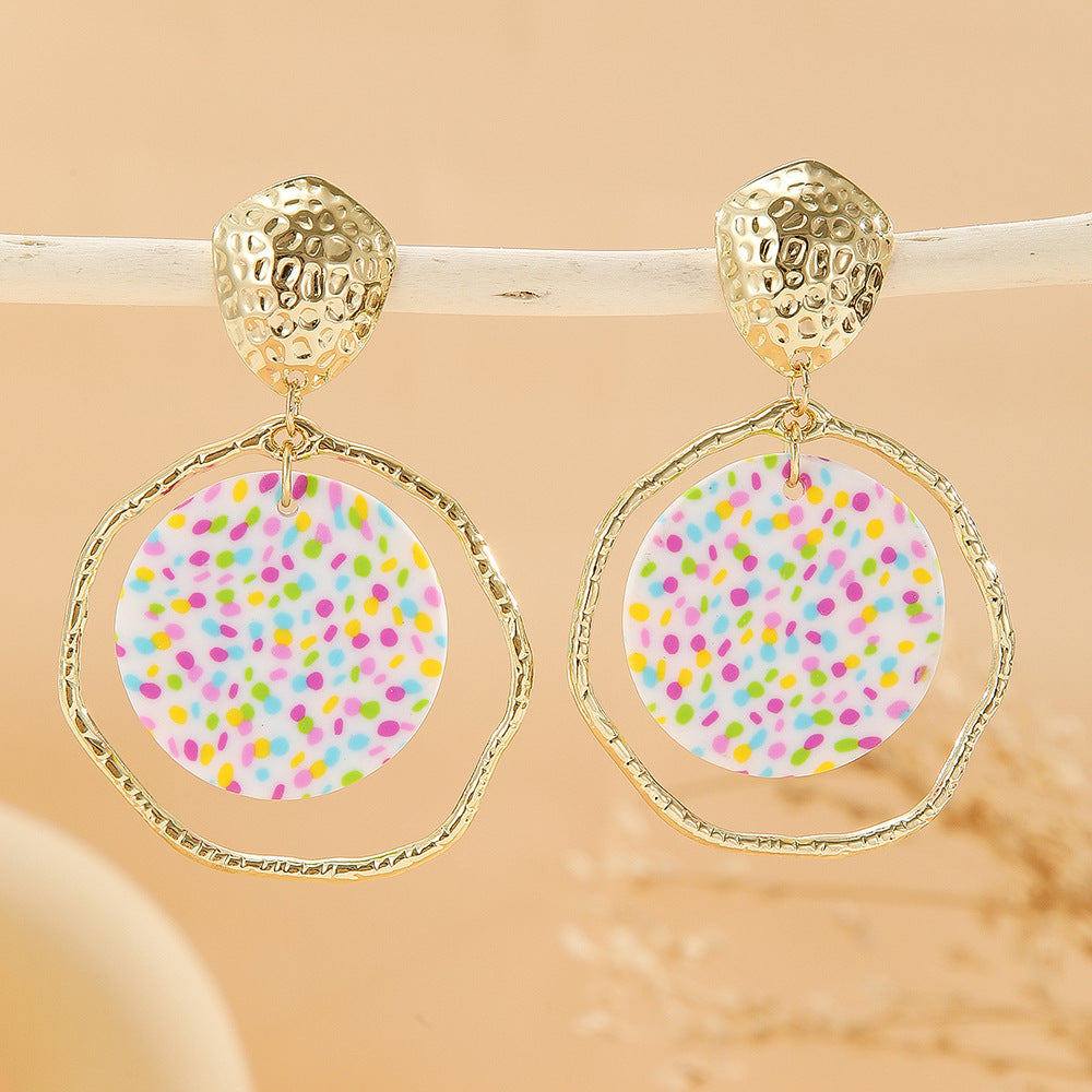 Painted Clay Disc Hoop Drop Earrings - A