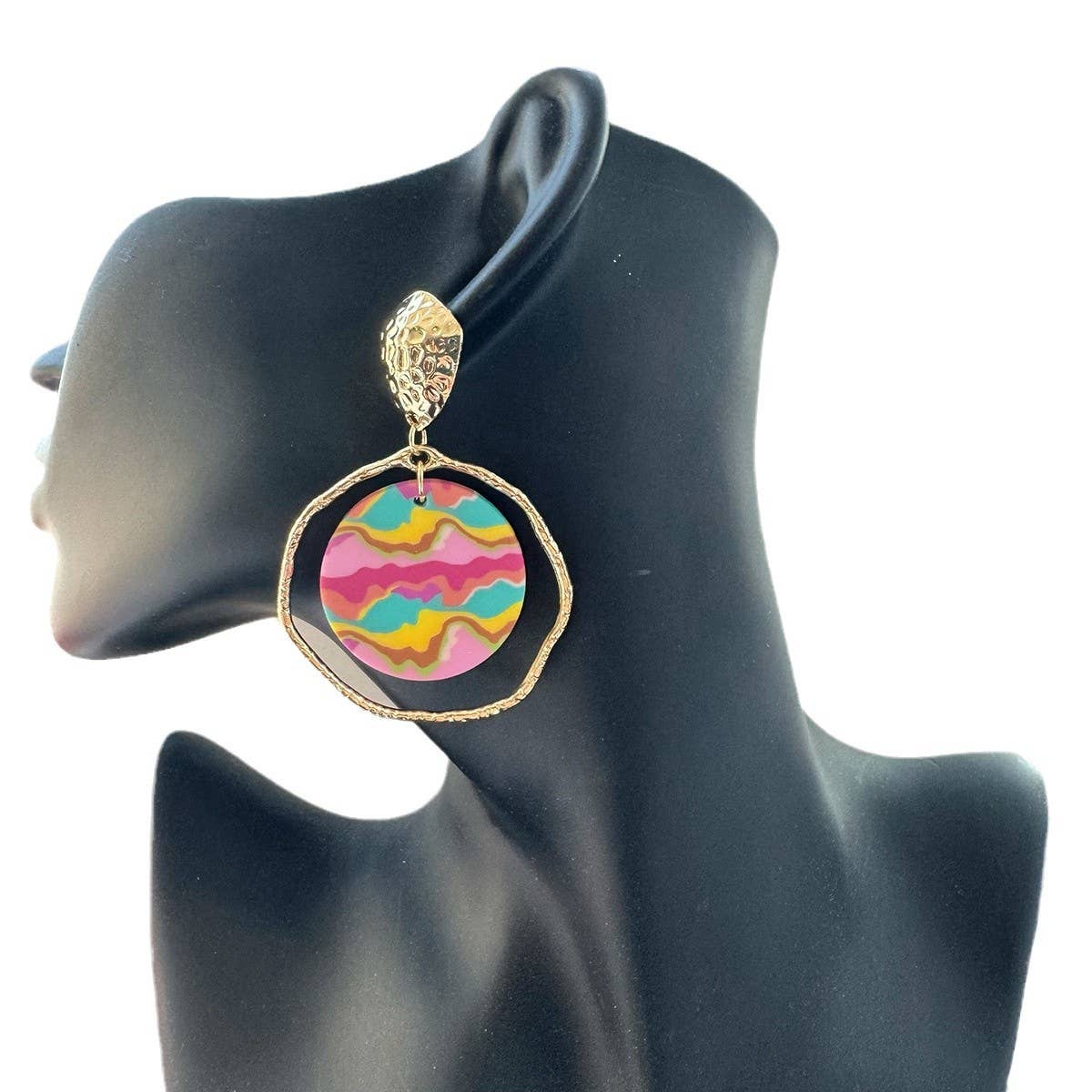 Painted Clay Disc Hoop Drop Earrings
