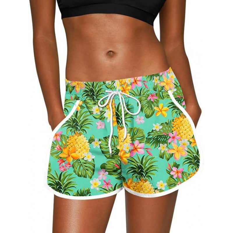 Tropical Print Drawstring Beach Shorts - S1223