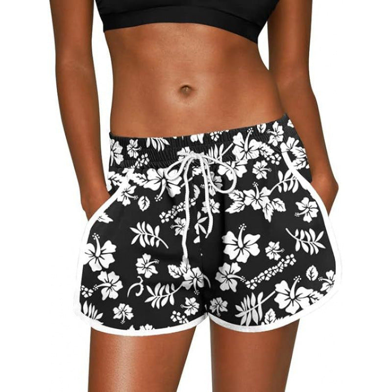 Tropical Print Drawstring Beach Shorts - S1224