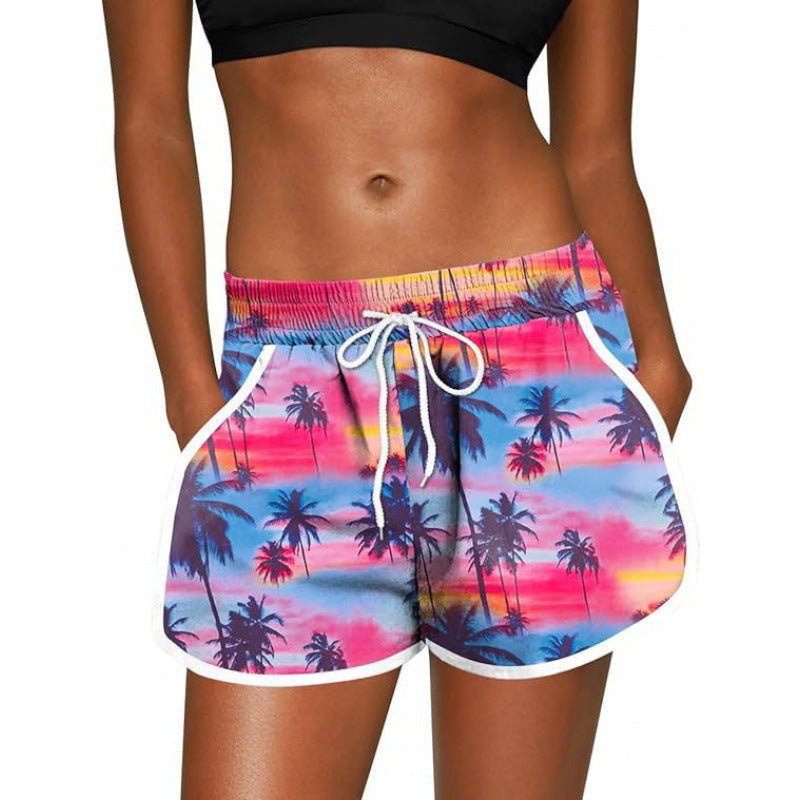 Tropical Print Drawstring Beach Shorts - S1225
