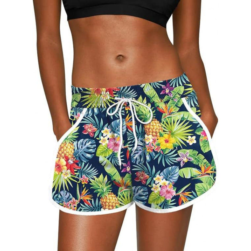 Tropical Print Drawstring Beach Shorts - S1226